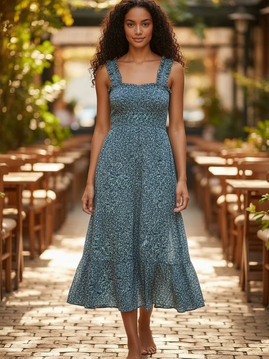 aerie Dresses & Skirts - aerie Teal Floral Smocked Midi Dress